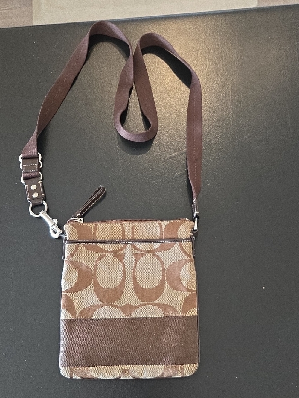 Coach Small Signature Crossbody in Tan and Brown